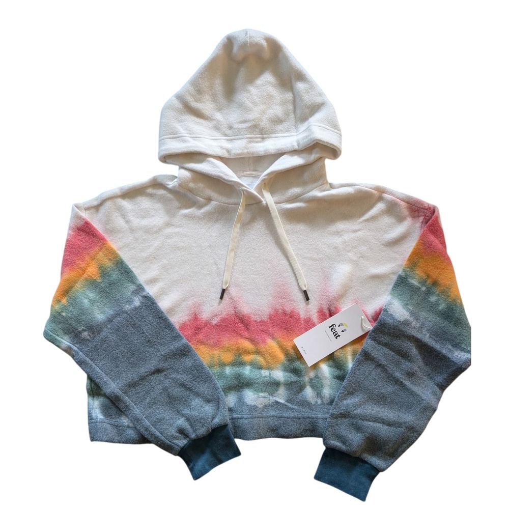 Feat Sunset Lover BlanketBlend Cropped Tie Dye Ombre Hoodie Sweatshirt NWT XL